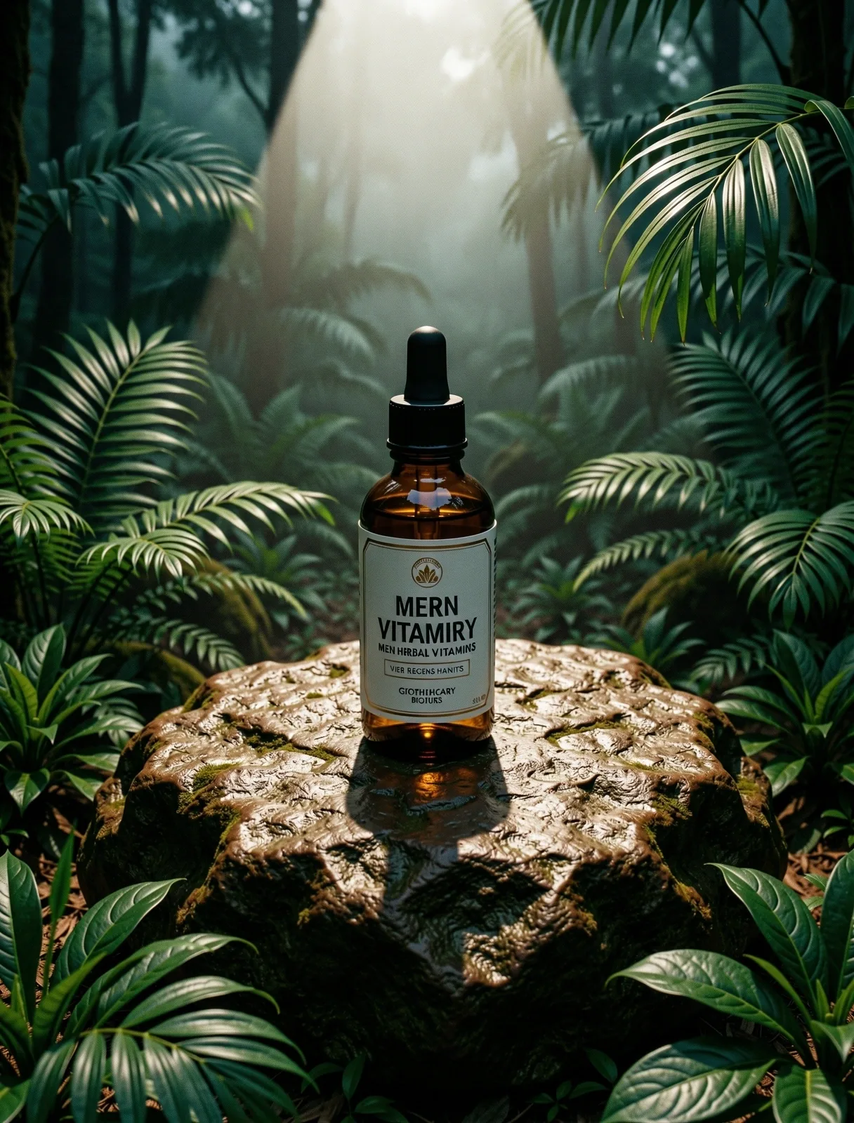 EnergiIndo premium formulation bottle in a highland forest setting
